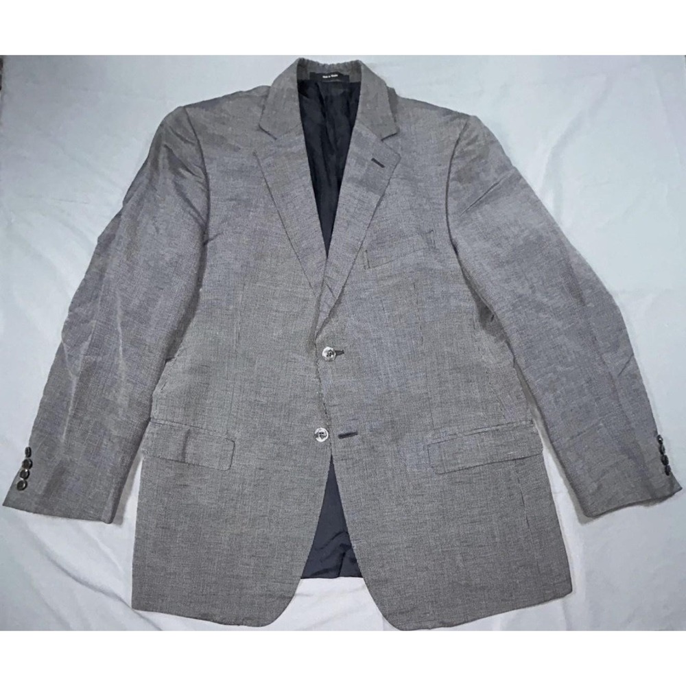 Zegna Blazer Mens 44 Gray Check City Two Button Suit Jacket Sport Coat Business